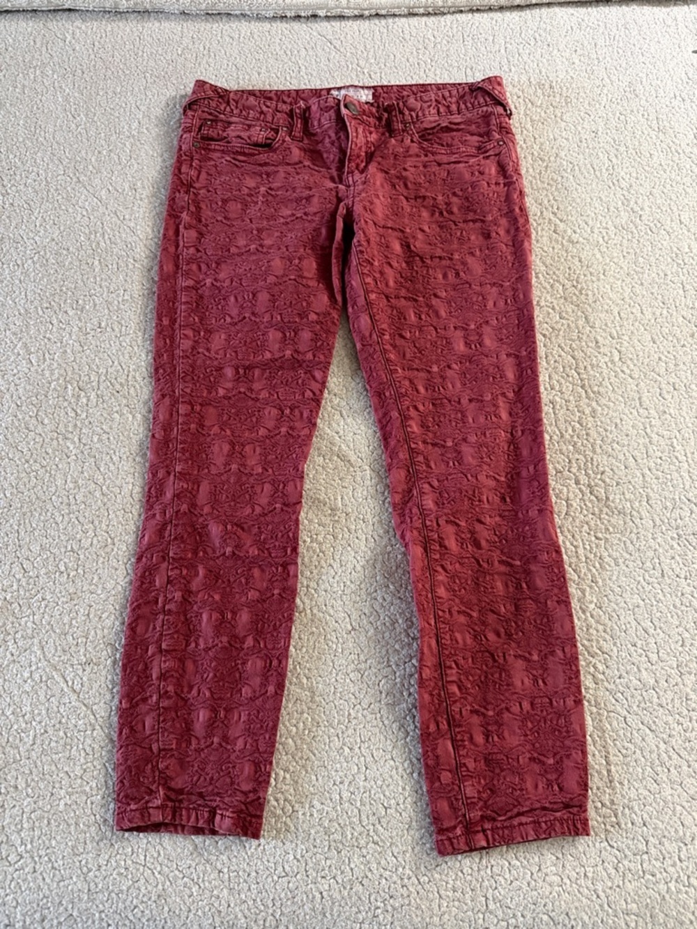 Free People Textured Skinny Pants in Burgundy Red Size 29